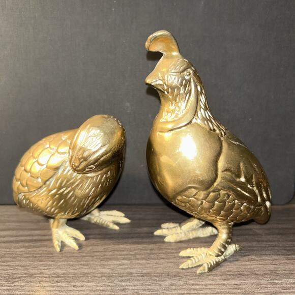 2 Solid Brass California Quail Figures 4” Long Heavy Detailed High Quality - Picture 1 of 14
